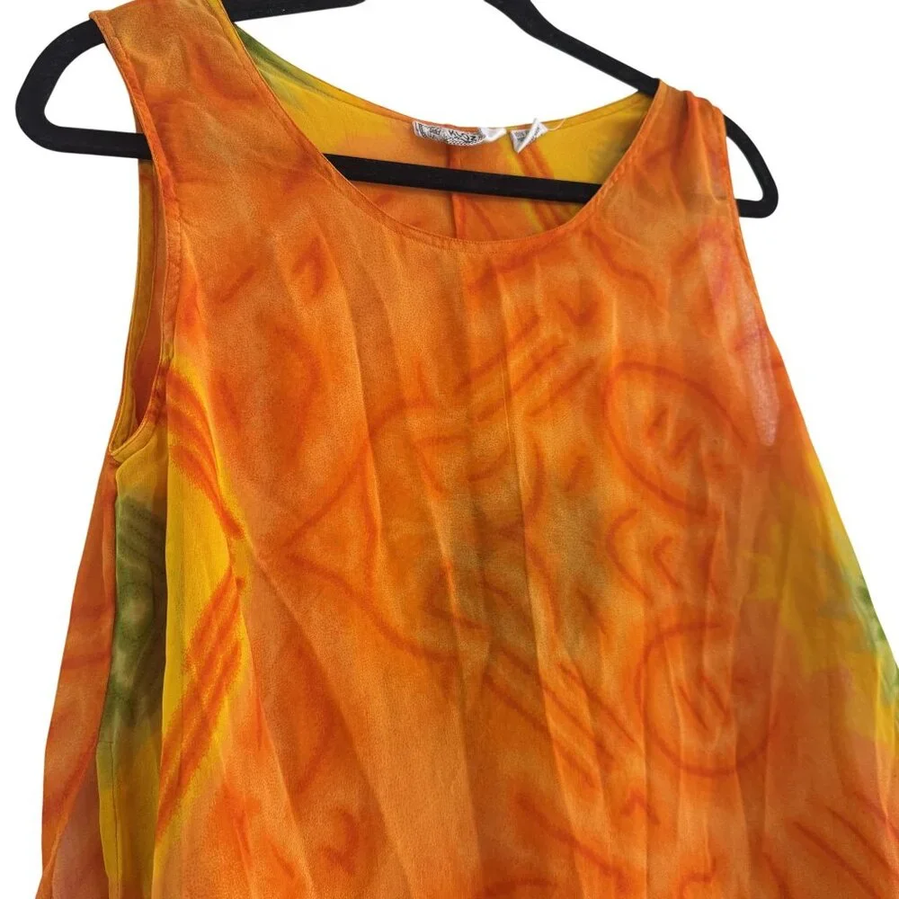 Vintage Kloz Lyne Dress Womens 90s Orange Floral Sheath Overlay Sleeveless Large - Picture 5 of 8
